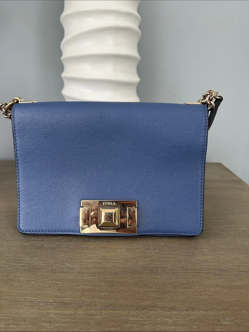 Furla Perla Small Crossbody in Cornflower Blue with Gold Hardware